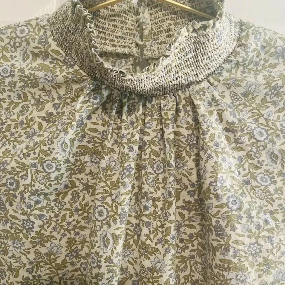 TUCKERNUCK Hyacinth House Floral Puff Sleeve Blouse with Mandarin Collar